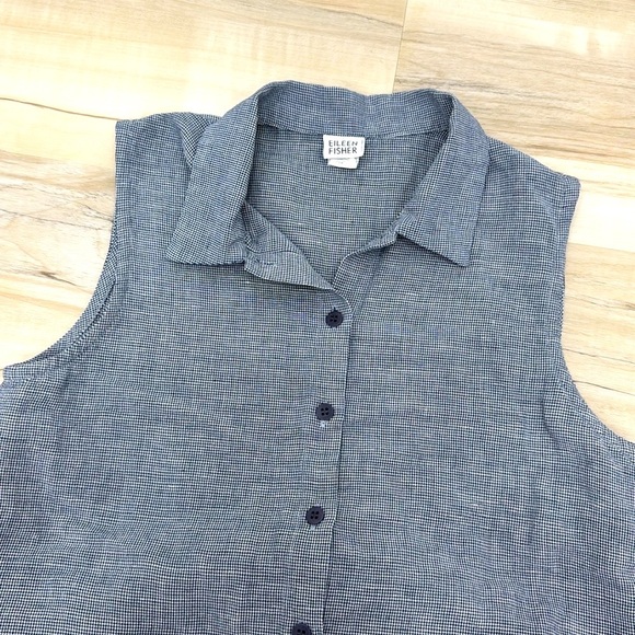 Eileen Fisher Vintage Linen Houndstooth Button Front sleeveless Shirt Dress Maxi - Picture 8 of 8